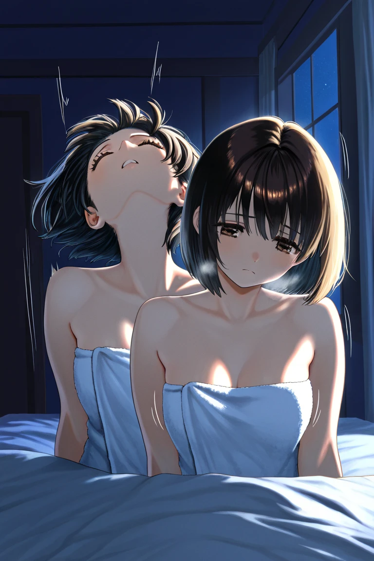 、(masterpiece、Highest quality)、Highest quality, Ultra-high resolution, (((masterpiece))), alone, Sweat、Big eyes, Composition from the front、Shortcuts、Embarrassed face、Bronze colored hair、Cut your hair short、Bathroom、Shower scene、 Expose、Completely naked、pubic hair、belly button、Large areola、Nipples、short hair