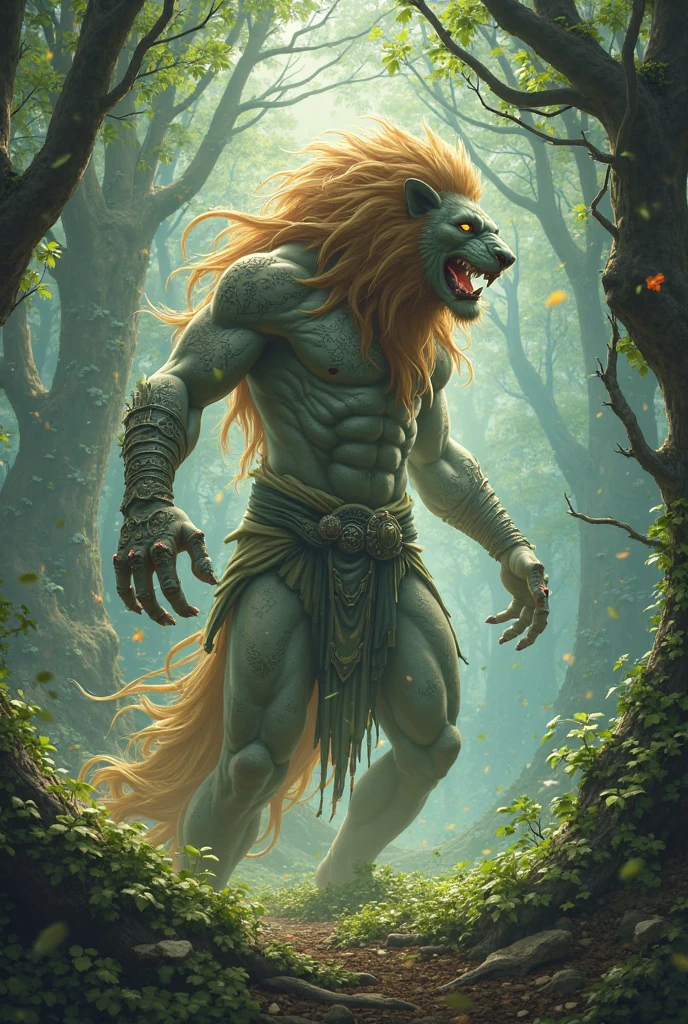 Izuku Midoriya, shirtless, green fur, sinful, green eyes, greek warrior, shirtless, Greek mythology, son of zeus, forest, Hunter.