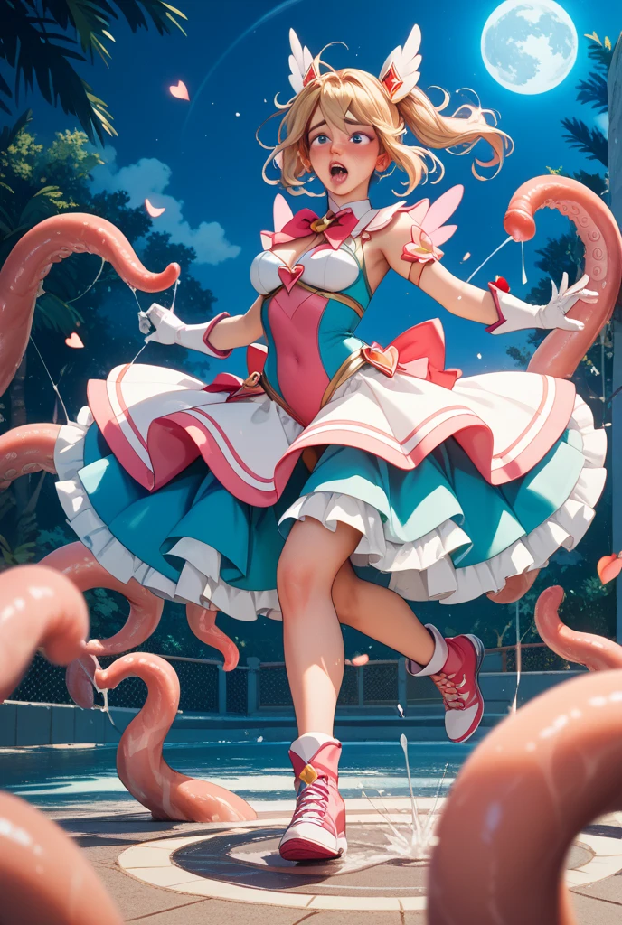 nsfw:1.1, high resolution:1.7, incredibly absurdres, kawaii:1, cute:1.5, hires.fix, anime visual:1, incredibly fine illustration,8k,masterpiece:1.2,best quality, high quality, exquisite, beautiful, insanely detailed, intricate detailed, extremely detailed, Super Definition, ultra high res, Super Resolution, best aesthetic, ultra detailed:1.5, best quality, perfect face, detailed face, masterpiece:1.2, illustration:1.2, 8k cg wallpaper, stunning art,absurdres,octane render,ultra hires,
Japanese Actress,(Idol),18yo,Beautiful,(Cute and lovely),cute girl,((anime elf with extremely cute and beautiful pink hair)),((((pink hair:1.35,colored inner hair,ear breathing)))),(((green_eyes:1.3))),intricate eyes,beautiful detailed eyes,symmetrical eyes,big eyes:1.5,enchanting bright eyes studded with gold and silver dust,(((pinky skin,glowing_skin,lustrous skin:1.5,bright skin: 1.5,skin tanned,shiny skin,very shiny skin,shiny body,plastic glitter skin,exaggerated shiny skin,illuminated skin))),upward breasts,waist slender,(detailed body,(detailed face)),cute,daring,zettai ryouiki,show skin,best relationship with four fingers and one thumb,Very Fine Face and Eyes,Very Fine Hair,(Perfect Anatomy),((girl trembling with sexual climax)),Garter Belt,Bare shoulders,((Check out our thru-rack chokers and midi rings with chains,(a girl),(pink medium hair), disheveled hair, short hair, twintail, two side up hair, sky blue ribbon trim, shiny hair, shiny skin, cute face,(orgasm face, O-face), blush cheeks, arched back, (teenager magical girl), pink frill skirt, white leotard, pink insert, ribbon, (white elbow groves), white legwear, full body, (asphalt), (tentacles:1.2), (tentacles in vaginal)