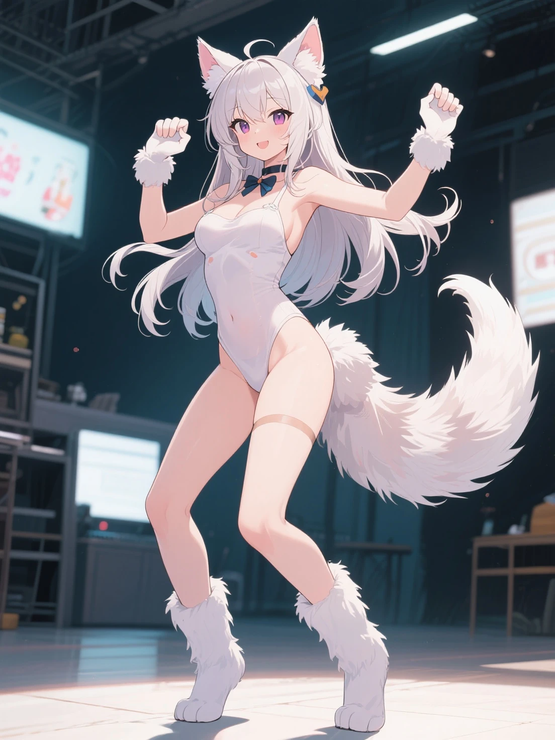 cat ear，white stockings，Sexy beauty，High- sharpness，without wearing shoes，Noble
