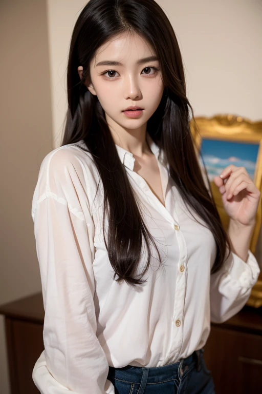 expensive Long Hair glamorous masochist、Bedroom、Posing while sitting on the bed