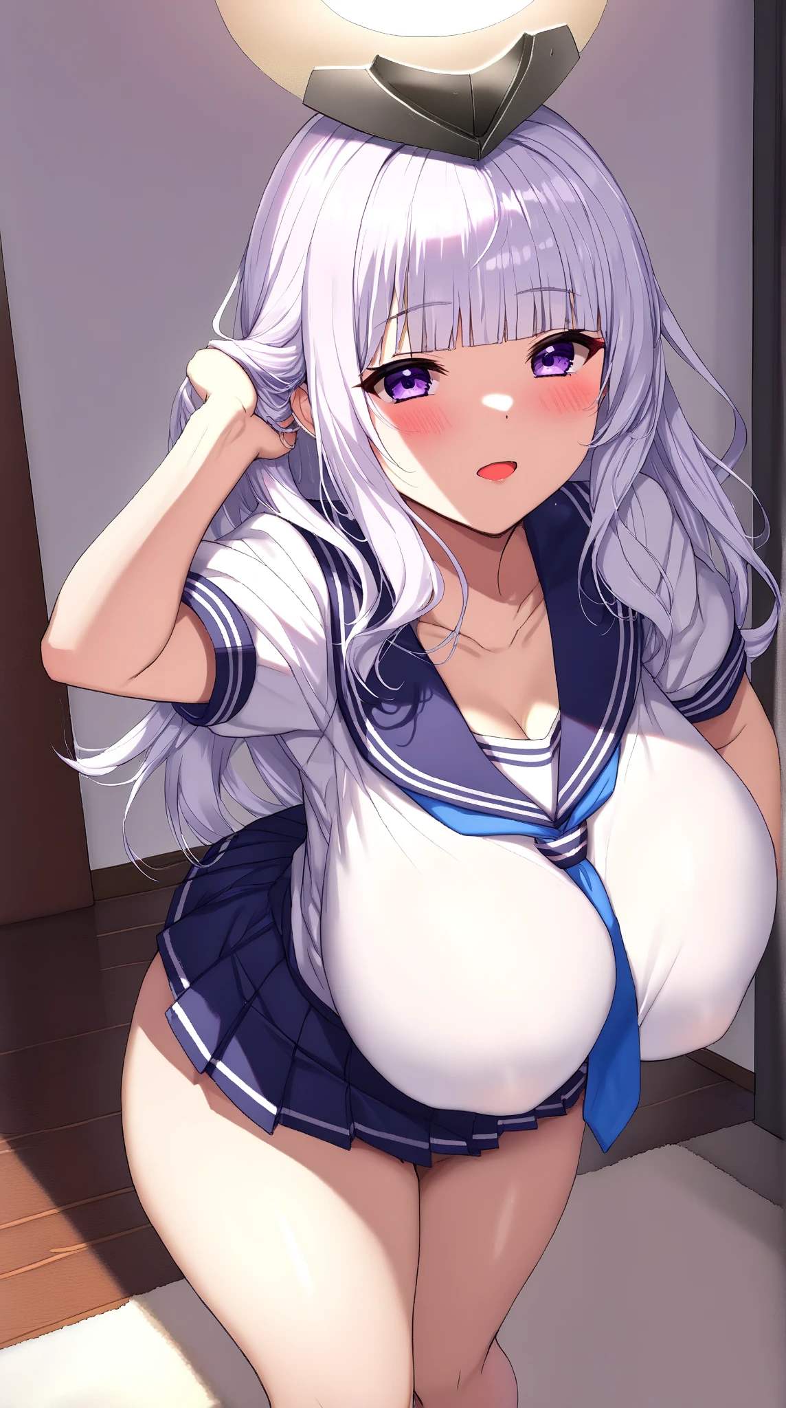 (masterpiece:1.2、Highest quality、Tmasterpiece)、(1 female)、alone、classroom、Day、(Squat:1.2)、whole body、beauty、blonde、Twin tails、blue eyes、(Sailor suit:1.4)、(Dark Skin:1.4)、break、Big Breasts、Long sleeve、Earrings、lipstick、(pantyhose:1.2)、weaty、choker、blush、Covered breasts、Bangs braids、(Thick lips:1.2)、((Stick out your tongue:1.1)),(Spit drips:1.2)、(Hand gripping penis:1.2),(Blowjob pose:1.2),(Looking up:1.2)