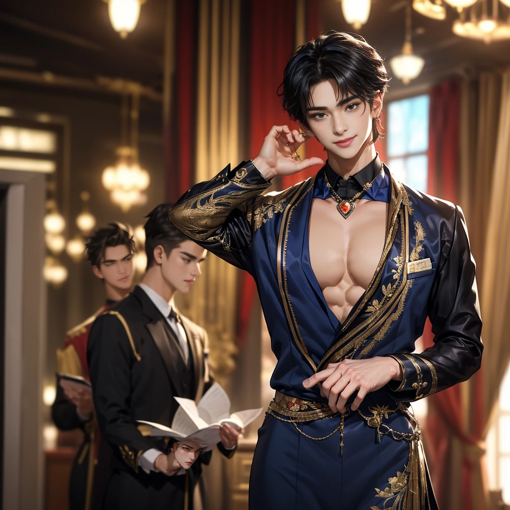 (((best quality, 4k, photo))), (androgynous male werepeacock emperor)