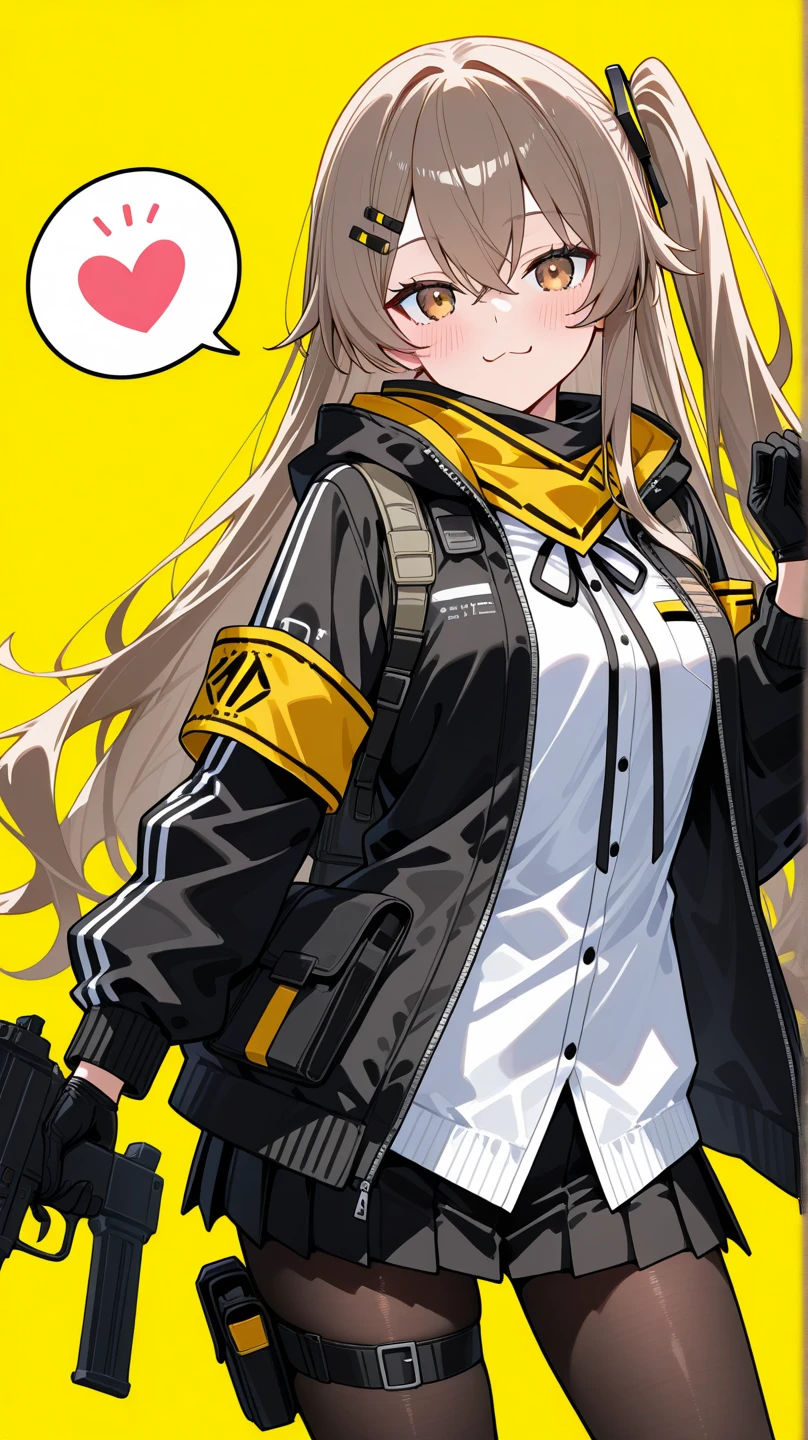 origin, 1girl,middle finger, long hair, solo, id card, long hair, star-shaped pupils, smile,floating sakura, looking at viewer, green jacket, shirt, pantyhose, open jacket,sweat,smile,blush, cowboy shot, <lora:UMP40-pynoise:1>