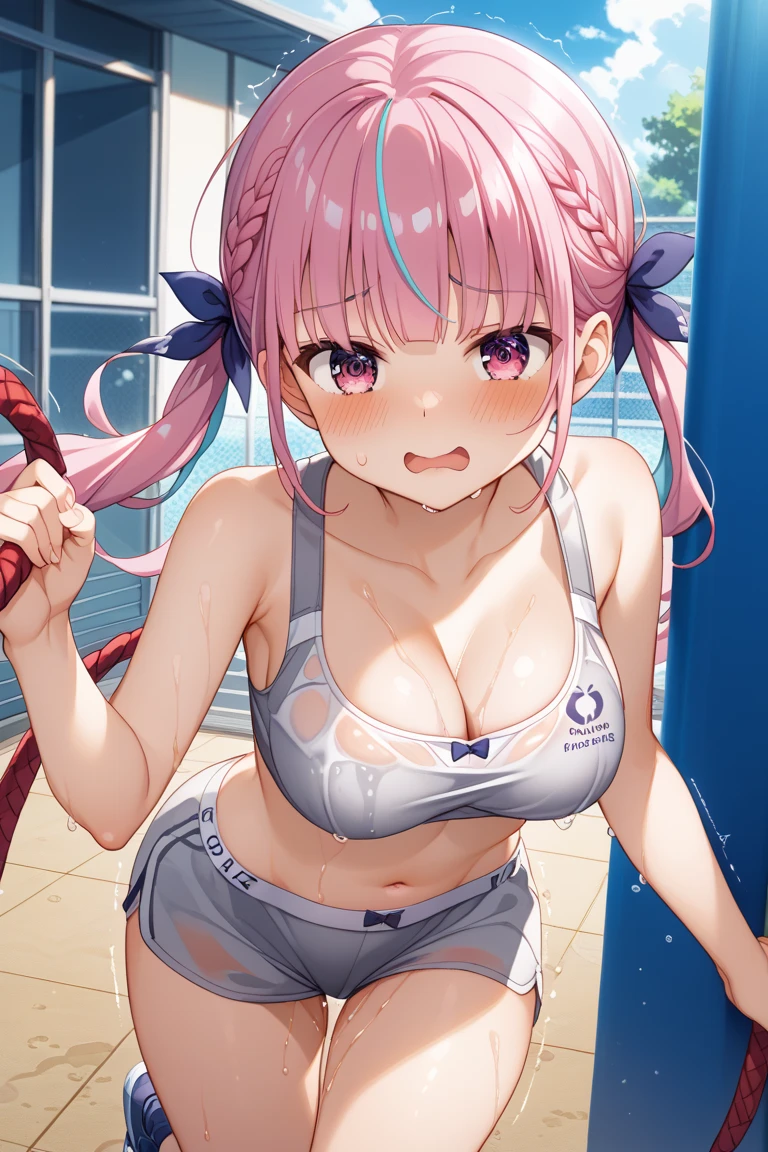 (8k, Highest quality, masterpiece:1,2), (Realistic, Photorealistic:1.37), Super Detail, One Girl,), (Very detailed), (Beautiful and detailed eyes), (Highest quality), (Very detailed ), (masterpiece), (Detailed face),20-year-old, ,1 girl, ((Pink Hair,Long Hair)), Medium chest, Dressed, Perfect lighting, break, (Navy blue:1.2), (Pink trim:1.2), (Anchor Pattern:1.2), (spandex:1.2), (Shiny school swimsuit:1.5), (Deep neckline:1.5),( Very shiny:1.2), (high cut leg:1.5), (Bodycon:1.3), (Ribbon Details:1.2), (No socks:1.1), (Navy heels:1.1), (Gold Jewelry:1.1), brake, (Face only:1.2), (long Pink Hair:1.2), (Wavy Hair:1.1), (From above:1.3), (Captivating smile:1.3), (Look down:1.2), (seiza:1.2), (Soft lighting:1.2), (Pink gradient background:1.1), brake (Sweat:1.5), (vapor:1.2), (Girl trembling with sexual climax:1.1), (Open your mouth wide and stick out your tongue:1.5)
