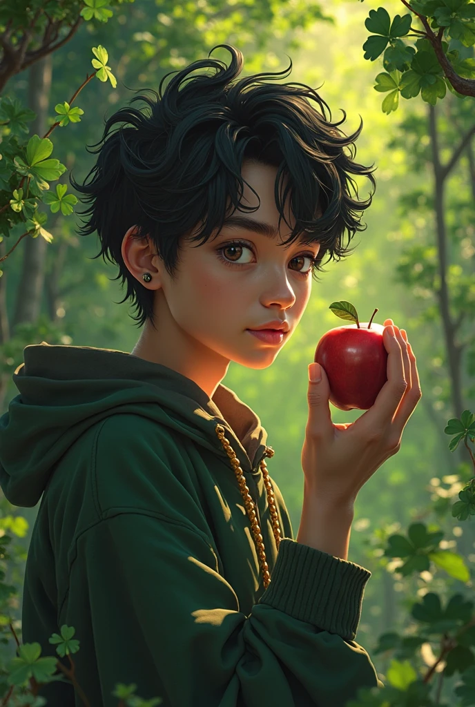 A boy near an apple tree