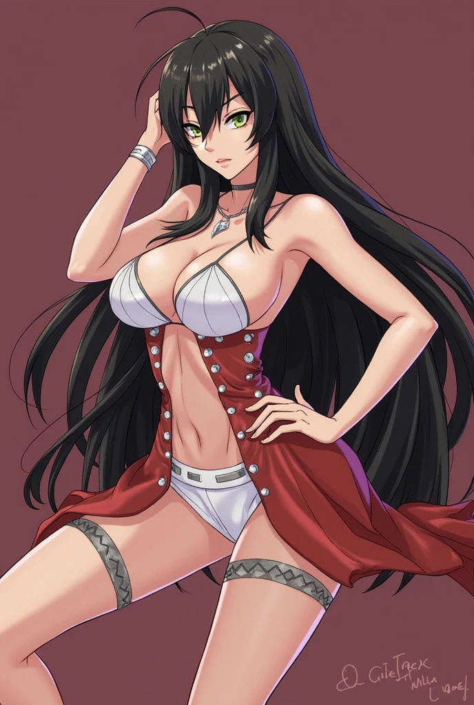 tmasterpiece,Best quality,extremely detaild的 CG unified 8k wallpapers, tmasterpiece, Best quality, CG, optics , Frederick the Great (azur lane),A little more detail,{ Black_Yellow cat eyes },Clear face,face expressionless,hair covering one eye, cabelos preto e longos,strangled,{ virtuous,A mature woman, Mom likes it}, Huge cleavage, Persian dancer,Paternity test,Beautiful buttocks,armlets, bangle, navel ring, Transparent sarong