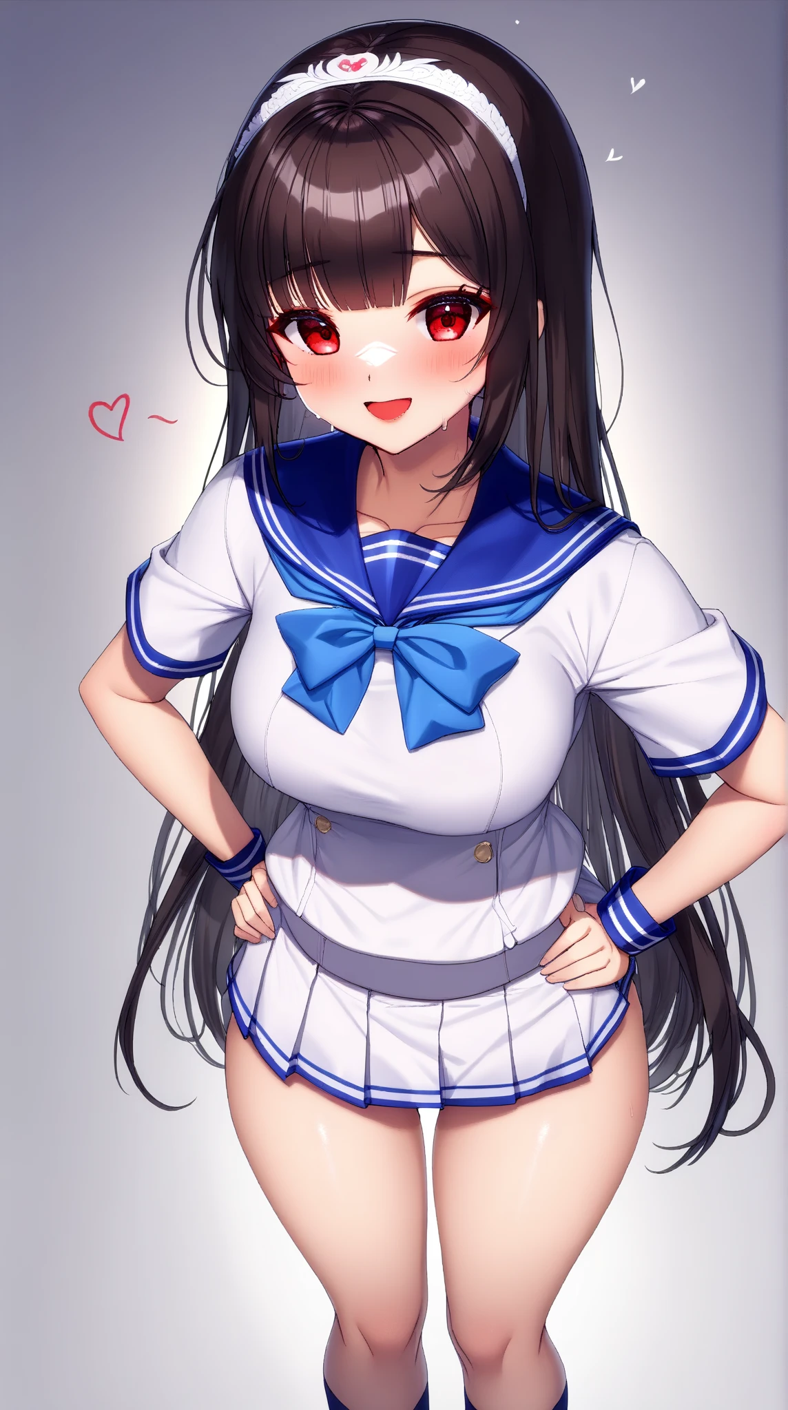 Adult Girls,  Cosplay, Sailor suit, mini skirt, Knee-high socks, (Eye patch:1.4), gigantic Breasts, 