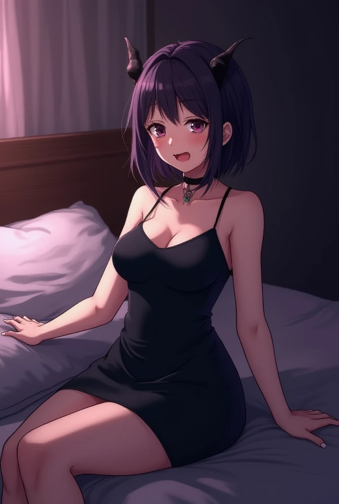 cute anime girl in black sweatshirt with short purple hair with big purple bunny ears with purple eyes