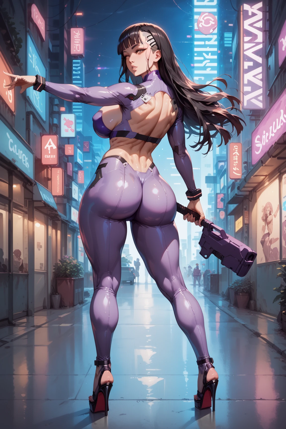 Transcendent beauty illustration、Female Officer、Muscular beauty、8K、(Super super big chest 1.5)、Muscle Murasaki Shikibu、street fighter,mechanical suits,alien hunter,