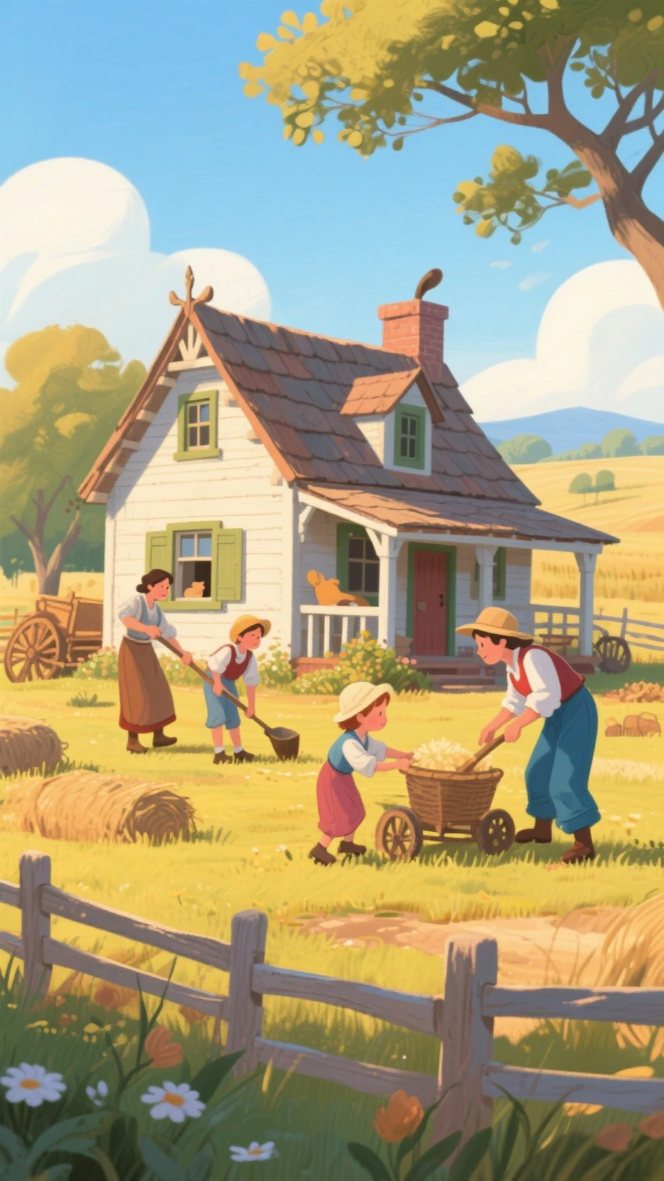 ((Лучшее качество)), ((шедевр)), (подробный), They are repairing an old wagon