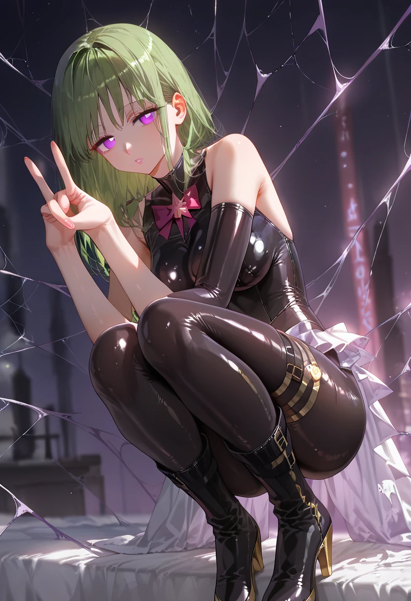 ((Best quality, 8K, Masterpiece: 1.3, 1girl, Beautiful girl)), cute, Dynamism, Detailed face, Detailed skin, detailed clothes, Detailed eyes, Detailed lips, Detailed tongue, Detailed fingers, Detailed mouth, Photorealistic, Raw photo, highres, Natural lighting, dynamic pose, perfect anatomy, toned legs, double eyelids, tear bags, round eyes, moist lips, sweaty, (sleeveless, white Spider-Man costume), sideboob, skirt, half closed eyes, sticking tongue out, open mouth, drooling, cum on breasts, ecstatic face, (ahegao:1.3), spreading legs, cum in vaginas, (restrained in spiderweb, (restrained arms by spiderweb:1.2), big spiderweb), steam:1.5, peeing herself, peeing, (nipples), sheer, wet clothes, nsfw, big yellow moon, white spiderweb, rainbow hair, pubic hair:1.1, arms up, skirt lift, bare legs, green hair, ((black blindfold))