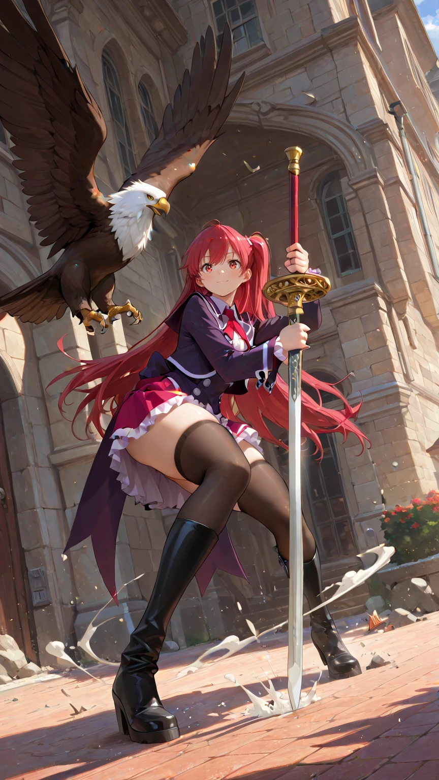 (very aesthetic),newest,(High School Girl Summoning the Wizard in Knee-High Boots:1.2),(solo focus),(The Academy of Magic Blazer Uniform),Perfect Anatomy,(Perfect Shadows),(beautiful and cute Japanese face),[Bubbling Body After the Subject] ,(Sensual Heavy Lower Body),(heavy thighs:1.15),(heavy lower legs:1.2),(Heroine pose  :1.3),(Scenery of the Magic School Festival:1.3),(High Side Angle:1.2),BREAK,(There is a legendary creature called Aitone the Big Eagle next to the subject),BREAK,(God's miracle masterpiece:1.2,BREAK,Best High Quality,High Quality:1.2, Unity 8k)