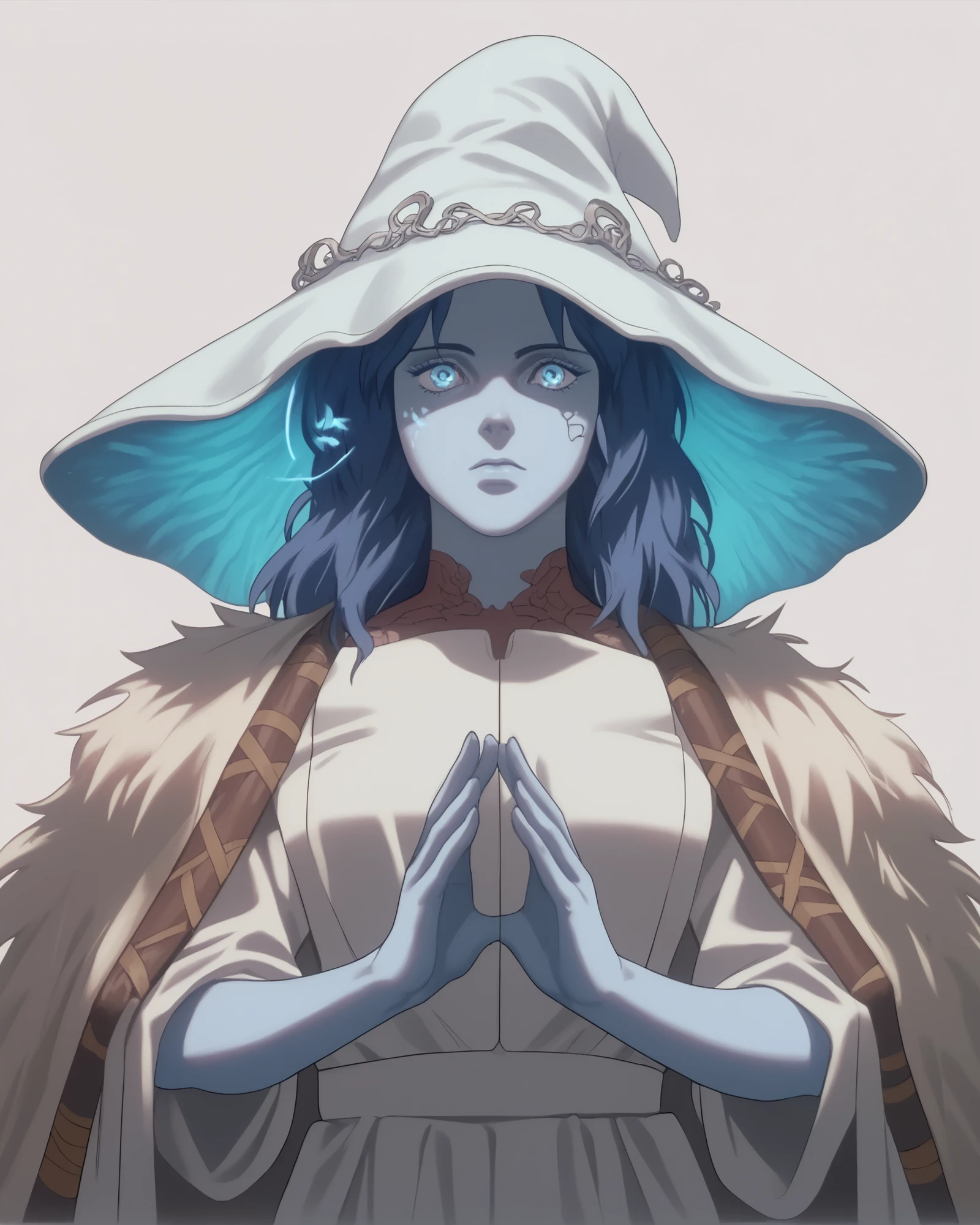 source_anime, (masterpiece), score_9, score_8_up, score_7_up, score_6_up, retrostyle,cyberpunk, ghostshell 1girl,ranni_the_witch,blue_skin,extra_arms