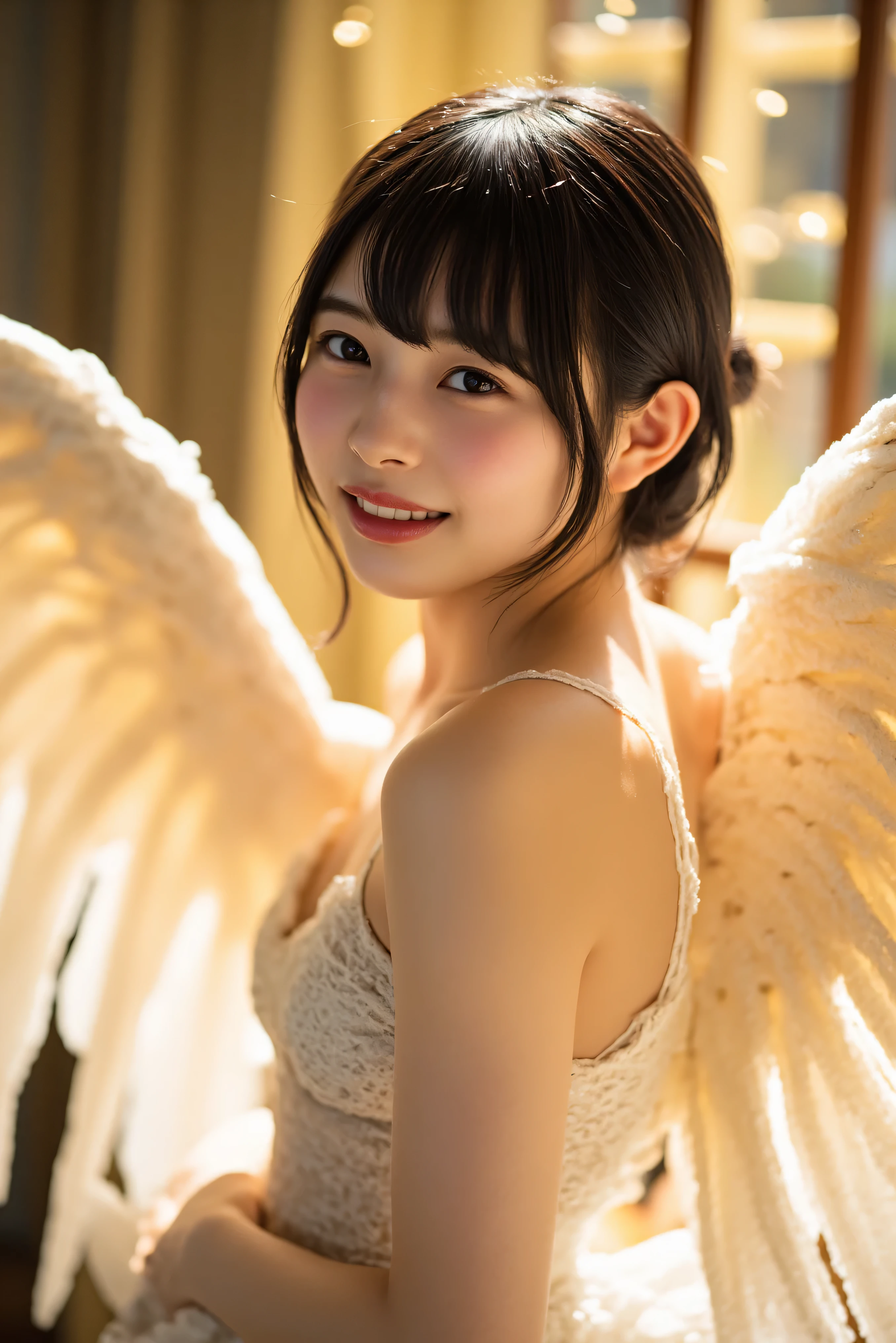 ((((NSFW))))、1 boy, pov hands, grab breasts、15 year old angel、Naked angel with wings、Cute smile、Sex