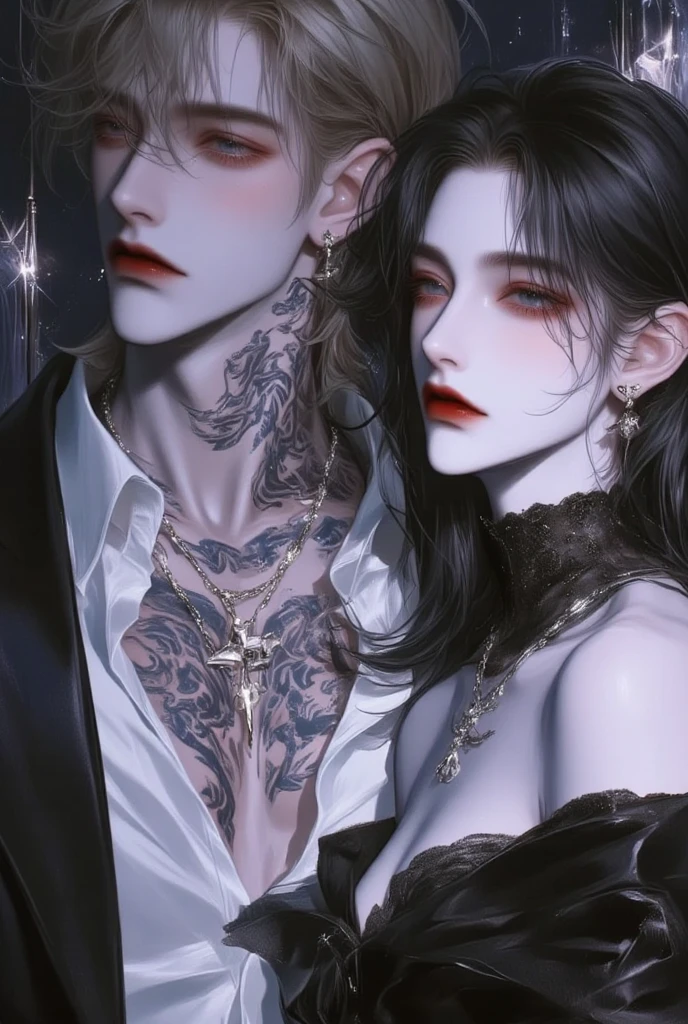 there are two people that are posing for a picture together, imvu, & jeehyung lee & wlop, nixeu and sakimichan, secondlife, tumblr, sakimichan and frank franzzeta, couple pose, inspired by Kim Deuk-sin, ruan jia and brom, inspired by Gang Se-hwang
