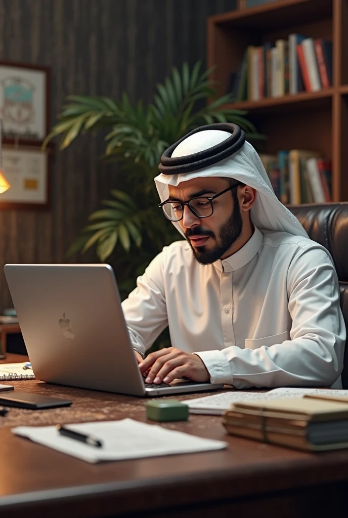 Give me emerati man siting with laptop
