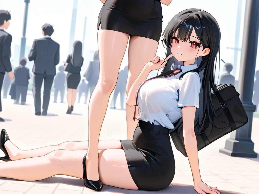 masterpiece、highest quality、High resolution、1 girl、(alone)、red eyes、beautiful long hair、tie hair neatly、slender、thin legs、(night、on board、deck、outdoor、A large audience is watching in the background)、Detailed facial depiction、shy smile、(aayorf、hair band、jet black hair)、((black dress、has a needle-like weapon、black tights、white panties、Panty shot))、((Lots of spectators in the background、crowd in the background、the crowd is looking at you))、fighting pose、looking at her from below、Raising one knee and kicking