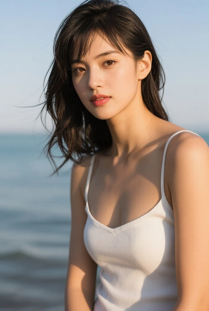 ((Best Quality, 8k, Masterpiece:1.3)), Focus:1.2, Perfect Body Beauty:1.4, Buttocks:1.2, ((Layered Haircut, Breasts:1.2)), (Wet Clothes:1.2) , (Rain, seaside:1.3), Bandeau Dress: 1.1, Highly Detailed Face and Skin Texture, Fine Eyes, Double Eyelids, Whitened Skin, Long Hair, (Shut Up: 1.3), LiuYaSe