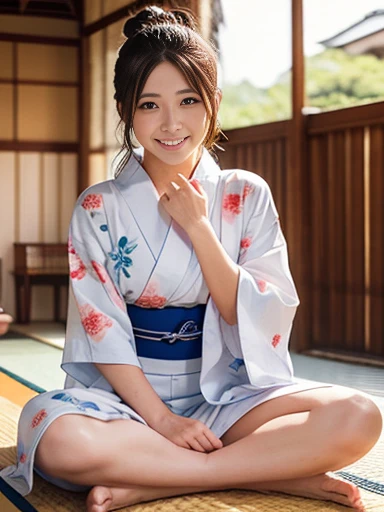 (8k、Raw photography、Highest quality、masterpiece:1.2),(Black Hair、Dark Eyes:1.9),(:1.6)、View your viewers,Front view,White skin,(Flower pattern kimono:1.4)、(Tight waist:1.6)、(Clothes that accentuate the shape of the breasts:1.0)、(Big Breasts :1.3)、Slim figure、Ultra-high resolution,beautiful,beautiful fece,(1 person、No background:1.9),whole bodyボディー,Japanese women,(reality的:1.37)、Photon Mapping,reality、(Baby-faced and cute: 1.2)、(Cute Smile: 1.8)、(Round face: 1.8)、Radio City、Physically Based Rendering、Depth of field rally background、photograph, (I can see your knees、Thigh close-up:1.8),(:1.6),whole body、Great quality