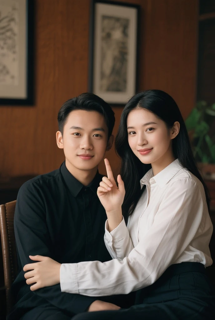 there is a man and woman posing for a picture together, lovely couple, happy couple, couple portrait, couple pose, smiling couple, couples portrait, wearing white cloths, couple, wedding photo, wearing white clothes, portrait of two people, close - up studio photo, man and woman, asian man, asian human, ruan jia and fenghua zhong