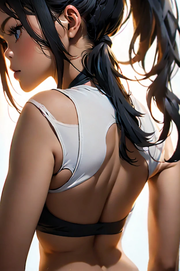 ((best quality)), ((masterpiece)), (detail:1.4), 3D,human development report（high dynamic range）,Ray tracing,NVIDIA RTX,super resolution,Unreal 5,subsurface scattering、PBR texture、Post-processing、Anisotropic filtering、depth of field、Maximum clarity and sharpness、multi-layer texture、Albedo and specular maps、surface coloring、Accurately simulate the interaction of light with materials、perfect proportions、octane rendering、dichroic light、Large aperture、Low ISO、white balance、rule of thirds、8K original、shot from behind、Raised sexy、Obsessed、High、Beautiful waist、beautiful back view、butt augmentation、huge 、Radiant skin、fair skin、Kneeling position，from back，hip focus