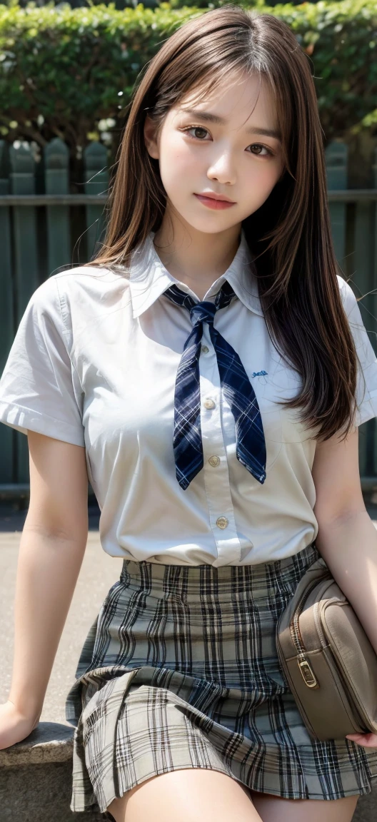 Unbelievably beautiful woman, (Have vaginal sex, insert it in your pussy:1.2), Please lift up your skirt and insert it..:1.6 、, Constriction、Neat face, a baby face, Happy face, Tie and skirt, poneyTail, (Best Quality, 8K, masutepiece :1.3), Lovely smile, emotional, (gleaming skin, Shiny hair:1.4), a park, masutepiece, Best Quality, (Ultra-detailed),