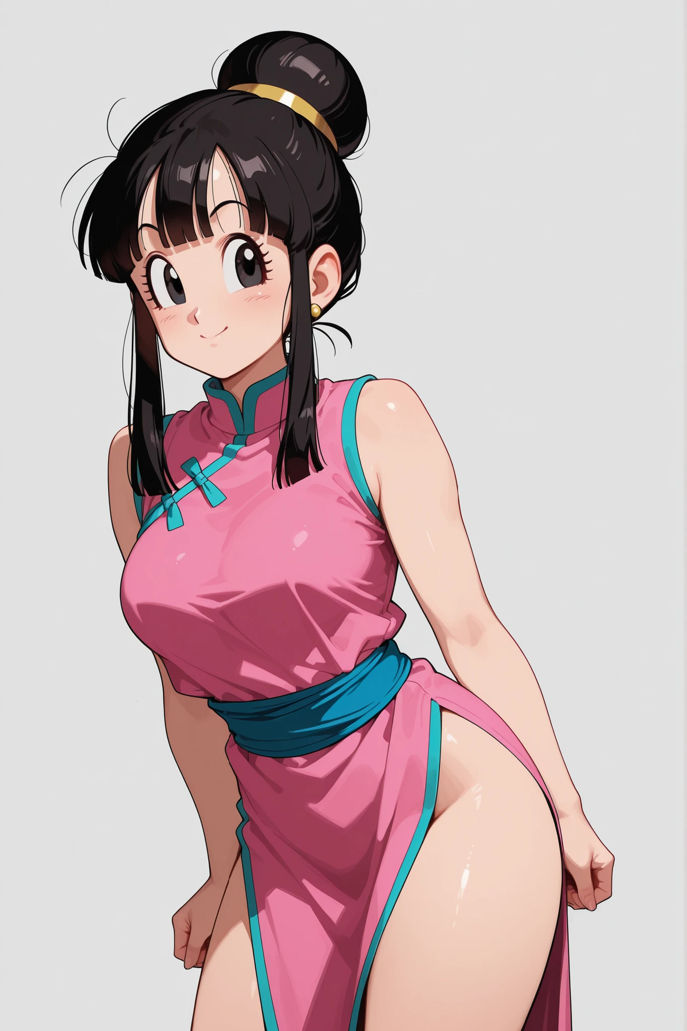 masterpiece, (chibi:0.9), 1girl, standing, smile, sakunaRR, hair rings, masterpiece, expensive quality, very_expensive_solve, big_file size, full color,(completely nude:1.2),pussy,niplles,(small breast),
