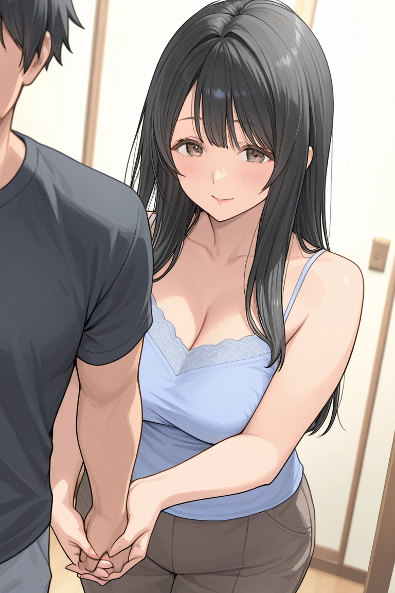 (masterpiece, best quality:1.2), 1girl,age difference,(1boy, faceless male),small breasts,blush,looking at viewer,white clothes