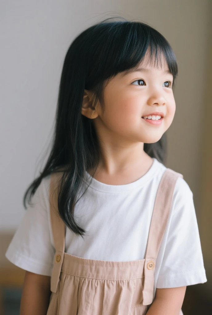 ((junior idol)),close-up,photo,(((cute))),(((flat chest))),(((very small breasts))),(()),(((young))),film,(((thin body))),depth of field, model,(((slender))),looking here,1 girl,smile,long T shirt,standing,indoors,(thin body),
