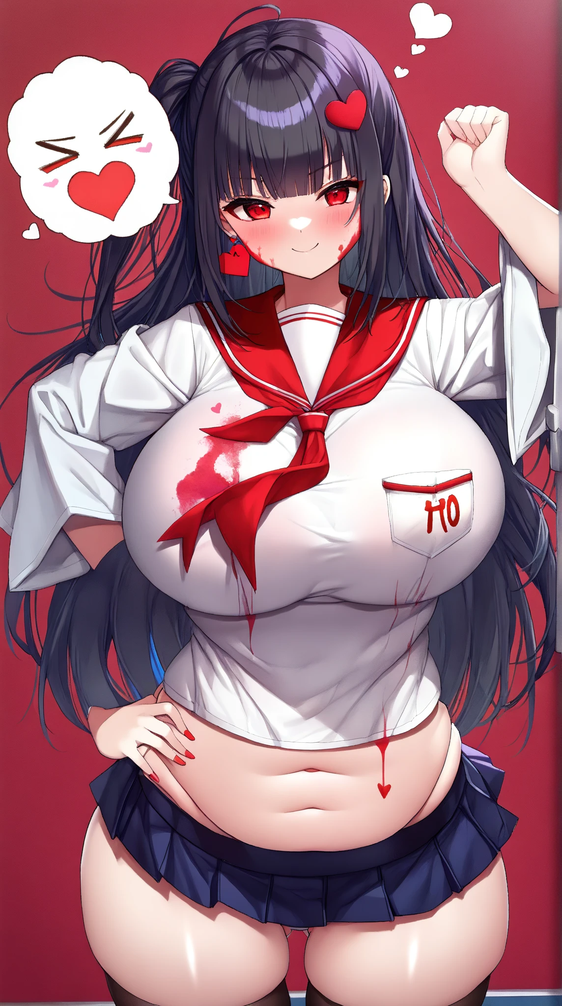1 girl,Solo,shiny hair, black hair, eyes,black,best quality, very aesthetic, absurdres, very sweaty,absurdres,(huge),(dark red),female pov,upperlatin girl nude cartoon with big boobs posing with fingers making peace sign, multiple girls, breasts, long hair, pasties, hat, blush, black hair, nurse cap, heart pastiescutout, smile, navel, sweat, nude, heart, double v, looking at viewer, open mouth,feet,outside, naughty_face,(pov self),(puff-nipple)