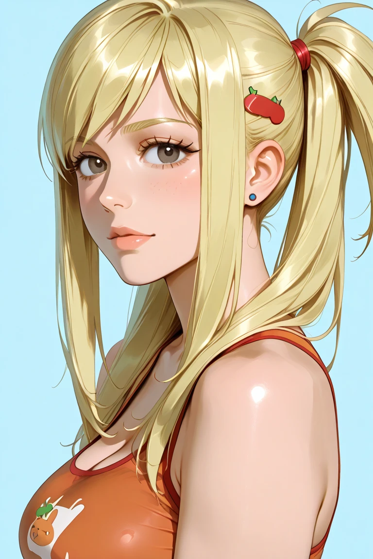 1 girl, (masterpiece, Detailed background, best quality), Long, shiny hair, blonde hair, sportswear, giggle, juicy lips, bitch juice, red lips, perfect eyes,