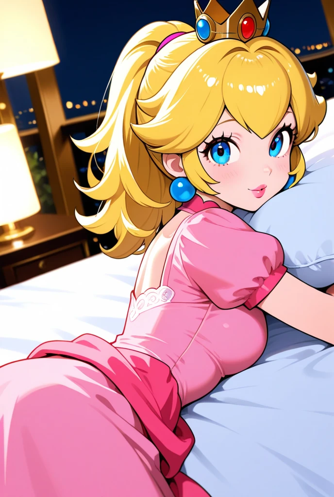 ((high detailed, best quality, 4k, masterpiece, hd:1.3)), ((best quality)), (((HD))), (((8k))), (ultraDH), (ultra HD), Snowy Forest background, snowflake pattern, frozen forest, a full-length shot of Princess Peach lying on the snow on the floor, in the winter mountain, neon blue eyes, BREAK blue eyes, seductive, attractive, shy_smile, smooth anime cg art, 36C_breasts, cleavage, long legs, vivid colors, detailed digital art, slim body, perfect skin, blonde hair, wet hair, BREAK crown, looking at viewer, BREAK looking at viewer, extremely detailed face, pink T-Shirt, sexy pink T-Shirt, (wet_pink_T-Shirt), pink T-Shirt, sexy_mini_black_thong, sexy_mini_black_gstring_thong, earrings, gem, black high heels, high heels, dark black makeup lips, dark gothic eyeshadows, dark eyeshadows, black eyeshadows, black sexy lips, black lips, (dark:1.2), dark lips, very dark lips, (perfect_hands), (perfect_anatomy), black makeup, black medium lips, detailed_fingers, five_fingers_per_hand, 5_fingers, five_fingers, (1 girl), ((1 solo girl)), detailed_lips, detailed black lips, black painted lips, gothic painted lips, (off shoulder:1.1),
