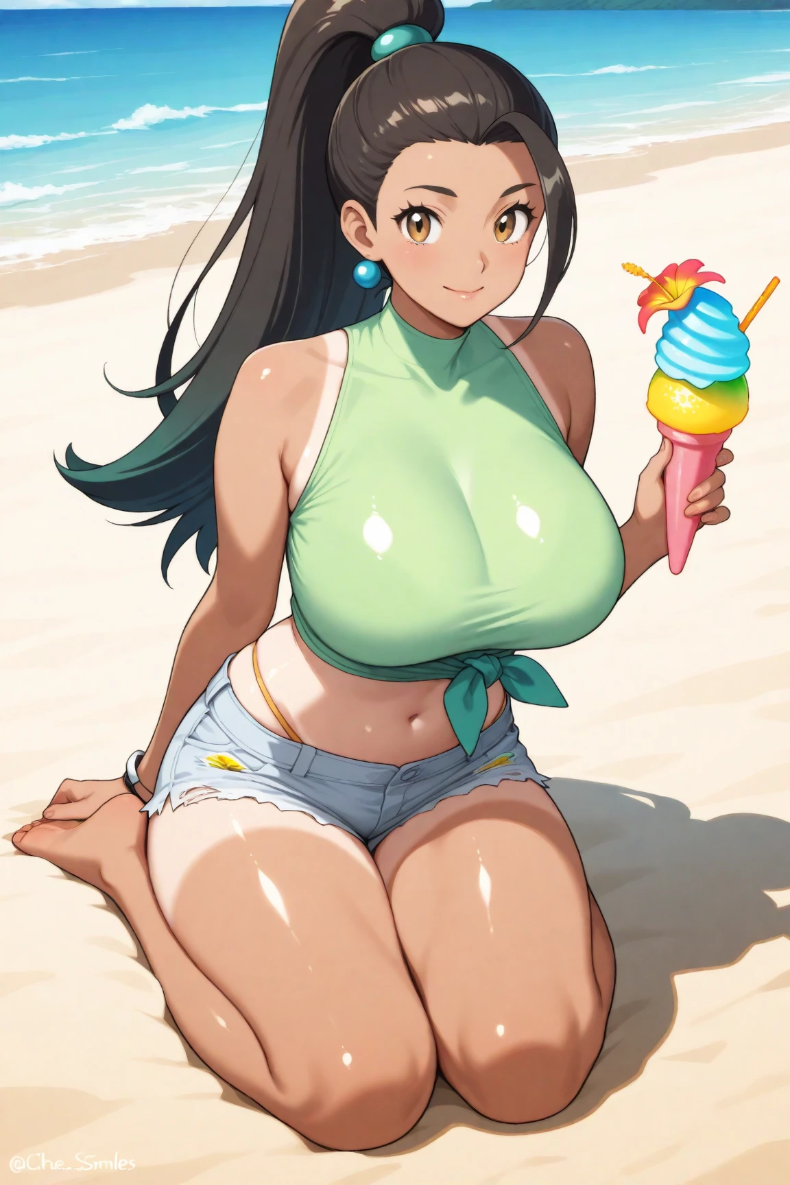 Konosuba, water, hair blue, beer in hand, Celebrating, glad, ssmile, festival.