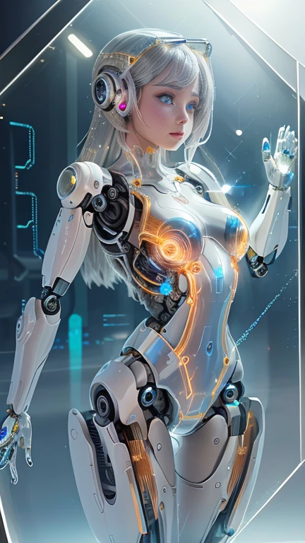 ภาพถ่ายToo realistic, White female robot, goddess Gaia (((Attached Electronic Tree of Life))), (((Destac Rosa Neon))), electronic system humanoid robot on head, Brain details in the eye, Detailed connection cables, mechanical limbs, Pipes are connected to mechanical parts., Mechanical spines attach to the spine., Mechanical cervical attachment to the neck, Wires and cables connect to the head., (((brought in the operating bed))), (((Cable connected to the monitor))) | biopunk | Cybernetic | cyberpunk | purple neon | Canon M50| 100mm| Sharp focus | Too realistic | very detailed| complicated details | All body view, Small Bright LED Bulbs, Destroy Azul Brillhante, global light, deep shadow, Octane rendering, 8ก, extra sharp, metal, complicated details do ornamento, Baroque details, complicated detailsมาก, realistic light, CGSoation trend, Facing the camera, neon details, (Android factory in the background)