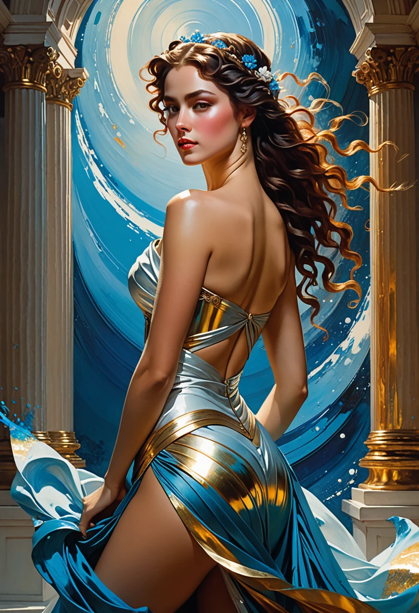 master part, best quality, Greek godess bathing in a lake below a night sky full of stars, appearing from paint to colored liquid oil, swirling ink, Cinematic lighting, Directed by: Karol Bak, Pose de corpo inteiro, ÂngelaBaby, ((Pintura, lona, Belas Artes)), circunstanciado, (arte de fantasia), Fresco, ((arte digital)), (digital illustation), 4k, trending on ArtStation, trending in cgsociety, cinemactic, Agfacolor, low coloration, Norman Rockwell, Franz Xaver Winterhalter, Jeremy Mann, Artgerm, Ilya Kuvshinov, Anjos Cecile, Michael Garmash