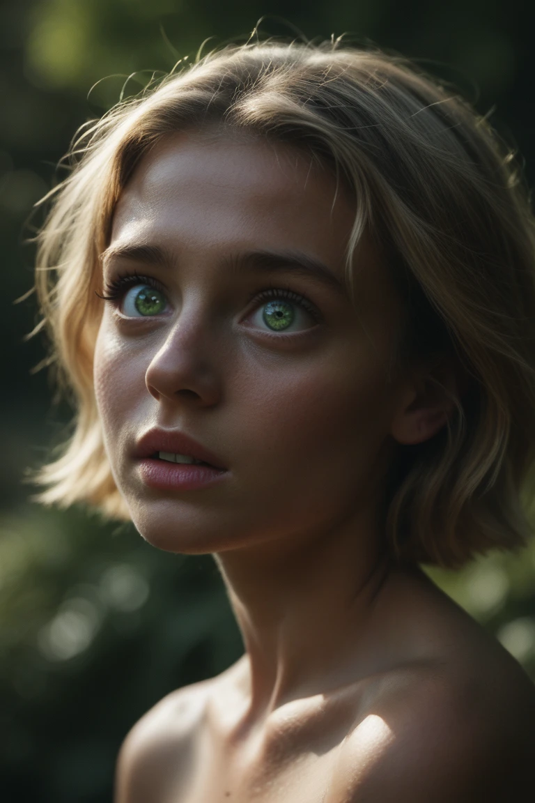 1 young beautiful white swedish blonde woman with blue eyes and short hair, (((pixie cut))), devil_smile, azure eyes, chubby, beautiful figure, tight-fitting clothes, ((upper body selfie, happy)), masterpiece, best quality, super detailed, solo, outdoor, (night), mountains, nature, (stars, moon) cheerful, happy, backpack, sleeping bag, camping stove, water bottle, mountain boots, gloves, flashlight, forest, rocks, river, tree, smoke, shadows, contrast, clear sky, analog style (viewer look:  1.2) (skin texture) (film grain: 1.3) , (warm tint, warm tone): 1.2), close-up, cinematic light, side lighting, ultra-high resolution, best shadow, RAW, upper body, (RSERomantic:0.8)(RSEEmma:0.6)