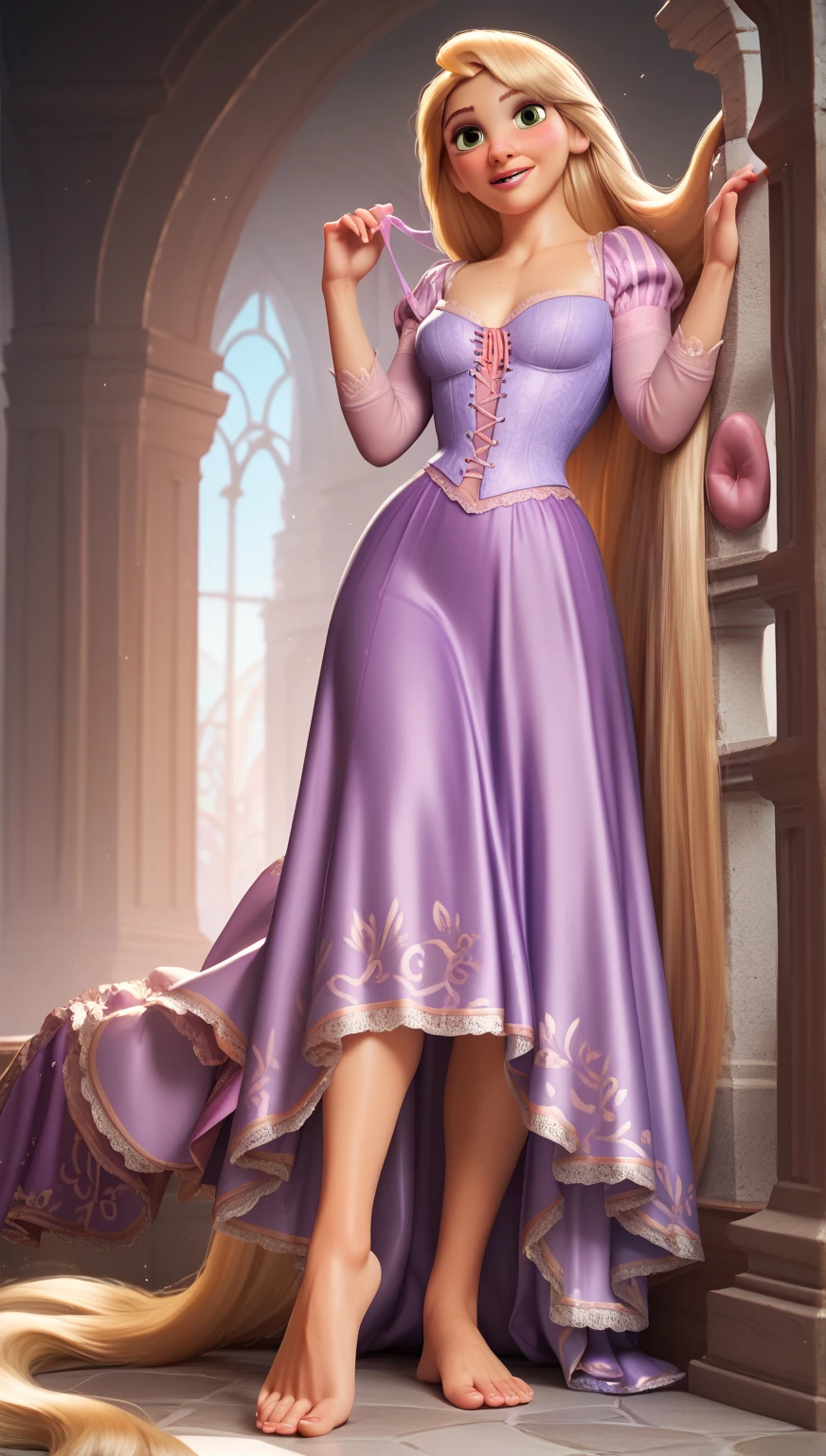 Rapunzel. Busty. Super hot. Crashed dress