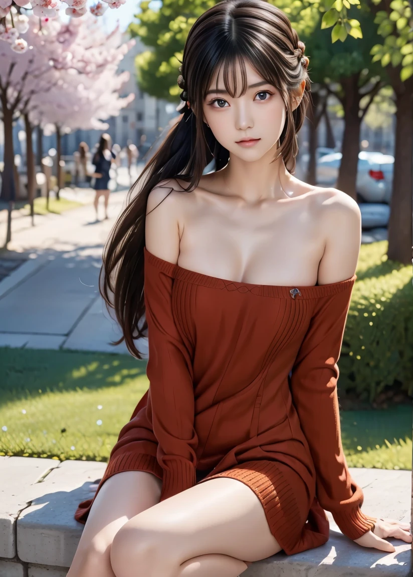 ((((highest quality)))), (((Ultra-precision CG 16K))), (((masterpiece))), (((Very detailed))), (((Extremely detailed))), (((Black outline:1.3, Written boundary depth:1.3 , Written soft outline))), Blur, Bokeh, Maximum clarity and sharpness,Multilayer Texture, Surface Shading, Cinematic lighting, Beautiful details sparkle ,Perfect Proportions, Limited to one woman, break beautiful hair, Beautiful Japanese Idol face, Beautiful and beautiful eyes, Beautiful body, Beautiful breasts, Beautiful thighs, Beautiful legs, Beautiful fingers, (Beautiful views) , Cleavage, Voluptuous body, eight-headed body, ((Beautiful Skin)), ((Skin Texture)) BREAK breast enlarged, medium Breasts, perky tits, (blush, smiling:1.3, pink cheek, eye shadow , narrow eyes, 20 years, Attractive adult woman , anime gyaru , Big eyes) , twin braid, Long Hair, Striped Hair, Hair Intake, Inner hair color, BREAK (japanese traditional fashion), nail art, necklace, Bridal Ring, wearing a watch BREAK (((sitting on steps ,from below, full body Shot, long shot, View your viewers, \(A face waiting for a kiss\):1.3))), street, foot bath