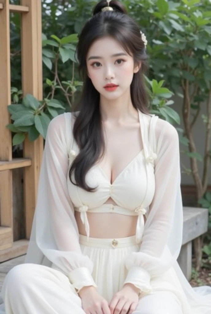(masterpiece, best quality:1.2), 1girl, solo, ((off shoulder clothes)), at the hilltop,Moonlight,foggy room,((sitting position, Sit on the edge of the bed)), figure of heroine,Slender sexy legs,very beautiful legs,Leaking sexy legs,Big breasts,beauty, Leaking sexy shoulders,mystery。脸庞beauty精致,Otherworldly beauty。The bridge of the nose is straight,Lip color like cherry,Confident and calm。face chiseled,Skin as fair as jade,Makeup is light and delicate,Show her temperament and charm。Light foundation, Transparency of skin,perfect eyebrow shape,eye makeup,eye shadow,Eyeliner,Eyes are brighter and more energetic。涂上grace的口红,Charm and sophistication。衣服grace别致,Clothes flutter,Blown up by the wind,drifting into the distance。grace,Swinging action。Hair tied haphazardly behind the head,Secure it with a hosta,Strands of hair flutter gently in the wind,一道beauty的风景线,Attract attention。beauty、grace、mystery