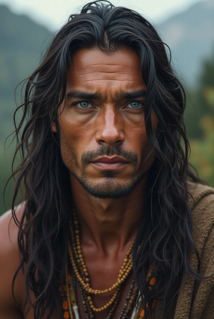 Photo of a 40-year-old European man, RAW, Brutal handsome man, (long wavy brown hair), ((portraite of a)), ((detailized face:1.2)), ((detailed facial features)), (Finely detailed leather), tanning skin, goods lesoruba, the sweat, naked torso, Wednesday Village Morning Forest, in wood chips, (Warm colors), humid, humid, reflections, (tmasterpiece) (perfect proportion)(foto realista)(beste-Qualit) (Detailed), shot on a Canon EOS R5, 50mm lens, F/2.8, HDR, (8k) (wallpapers) (电影灯光) (dramatic lighting) (Sharp focus) (an intricate) sun glare, moda