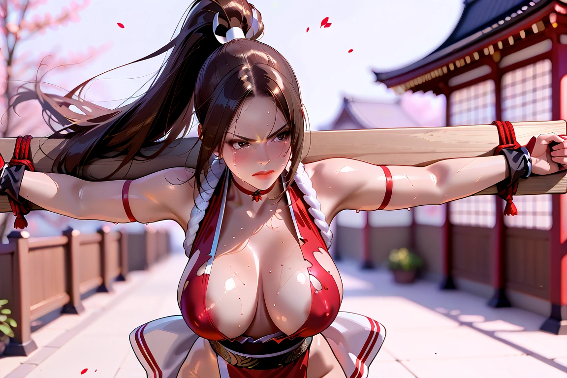 disgusted look, angry, busty, big breasts, massive breasts, pov eye contact, thicc, cleavage, red lipstick, sagging breasts