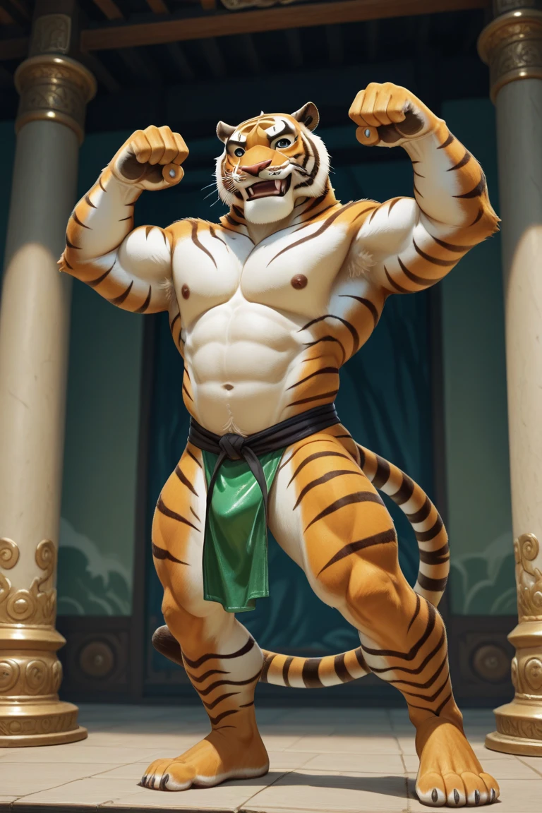 Mouse, Chinese zodiac. Male. Tiger. Furry, mouse antro), standing, alone, nj5furry, (Tiger, huge, huge, young face, teenager, bodybuilder body), Tiger, ((extremely realistic shadows, masterpiece, extremely detailed, photorealistic)), kemono, young, teenager , ((16 years old)), firm back, solid back, round buttocks, firm and well-formed buttocks, back, broad shoulders, standing on the back, firm buttocks, round buttocks, well-formed buttocks, solid and very muscular back, mouse, tail , ((detailed face)) nose, red eyes, ((detailed eyes)), smile, mischievous smile, mischievous expression, white teeth, mouth slightly open, red tongue, skin, fur, hair, sexy, height 3 meters high , optimal height, body full of muscles, bulging pectorals, bulging abs, Shaolin monk, Shaolin clothes, Buddha temple, huge and defined abs, V-shaped body, thick waist, long legs, strong arms, manly, attractive face, type of attractive, fresh and calm face with a cold smile. , bodybuilder body, topless, huge muscular thighs, bulging biceps, looking at viewer. Unique light source, Sharp shadows, Unique portrait.,nude, penis, erect penis,