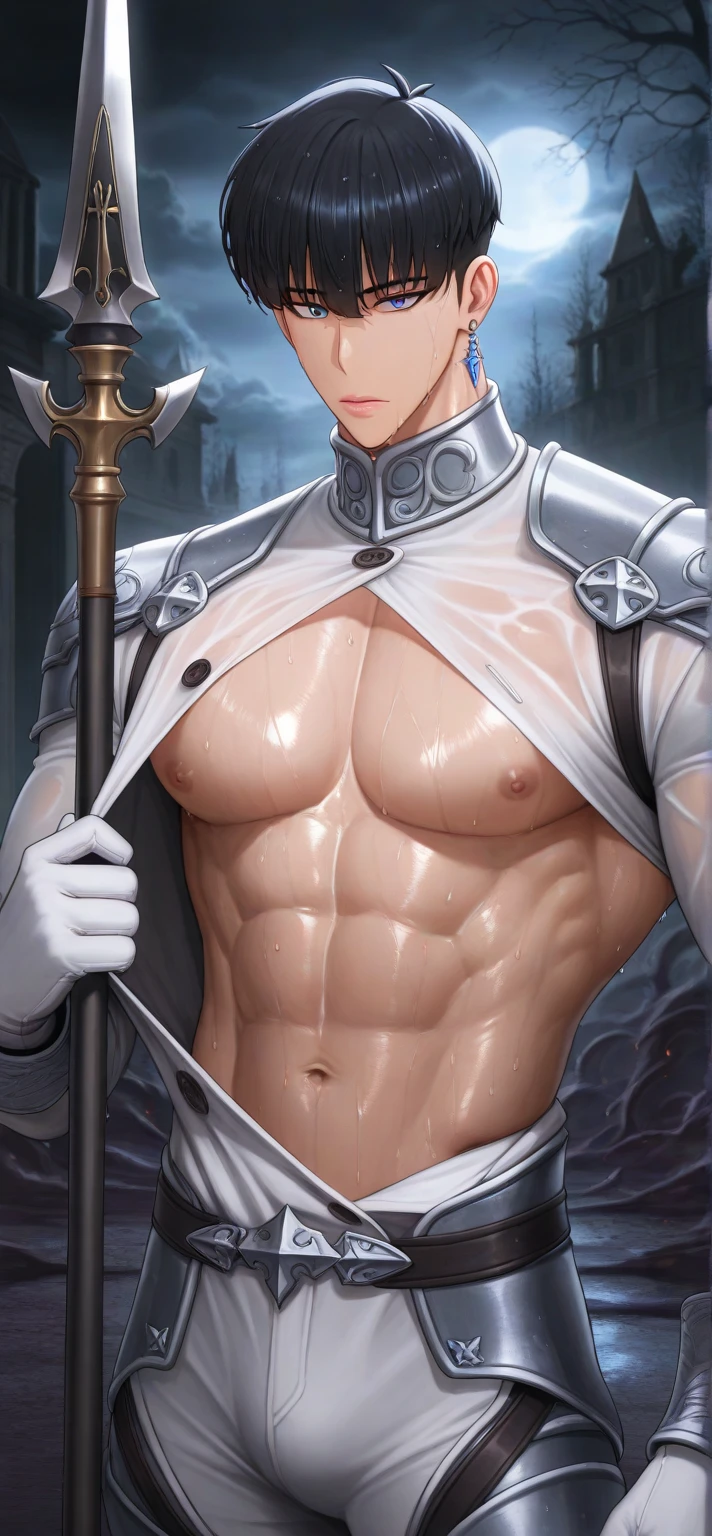 best quality, masterpiece, final fantasy 7, cosplay, biggs, erotic pose, visible penis line, sexy, gay, homoerotic, best view, perfect fingers, no watermark, no logo, no signature
