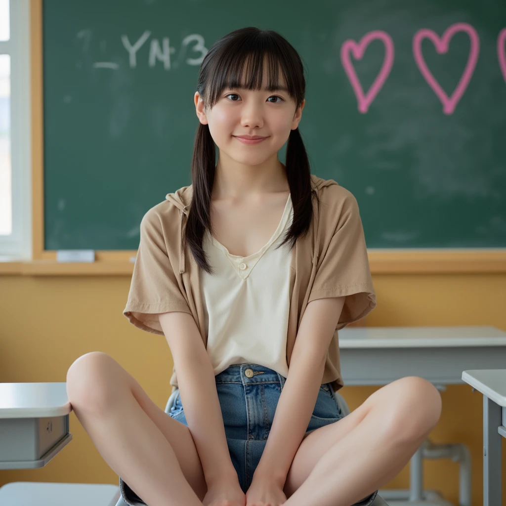 hight resolution、high-level image quality、in 8K、Real live-action、Raw photography、top-quality、masterpiece、超A high resolution、Raw photo、ren、Beautiful fece、masutepiece、((Obscene content))、For adults、charm of 、absurderes、((((10yaers old))))、((((Japan elementary school students))))、Japan Girl、((with round face))、((Tanuki face))、Cute little face、((Glowing face))、((((Flushed cheeks))))、(((((Shy laughter)))))、A little clumsy face、de pele branca、、Smaller chest、kne、 thighs thighs thighs thighs、独奏、fullllbody、Very nice、校服、 Pleated skirt、((Pubic area))、(Mansuji)、White panty、sitting on、(Photorealsitic:1.37)、Photon mapping、Realistic、Radio City、Physically Based Rendering、depth of field rally background、a picture、(((a junior idol in Japan)))、Sparkling eyes、shiny lip、too bright natural light、The Bright Sun、Too bright sunlight、Looking at the camera、Sitting in a classroom、White dress