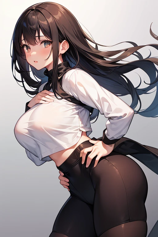 Girl with long hair, with short shirt, nothing but stockings and nothing else on top, sticking out tongue with drool, with stomach free of clothes and transparent clothing, sweating excessively, jumping on someone&#39;s penis, excitement, piernas más largas y gruesas, más gruesas mucho más gruesos, más sexy y hermosa, pechos más grandes y la ropa rota, piernas más gruesas y hermosas, piernas más gruesas y lisas y sudorosas, más grasosa en el cuerpo 