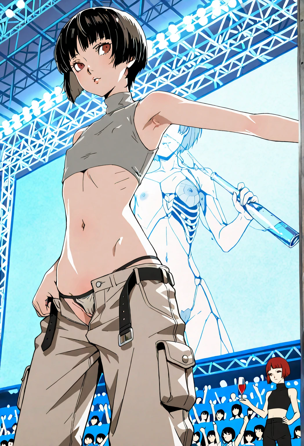A magical female swordswoman, torn clothes, visible nipples, visible panties