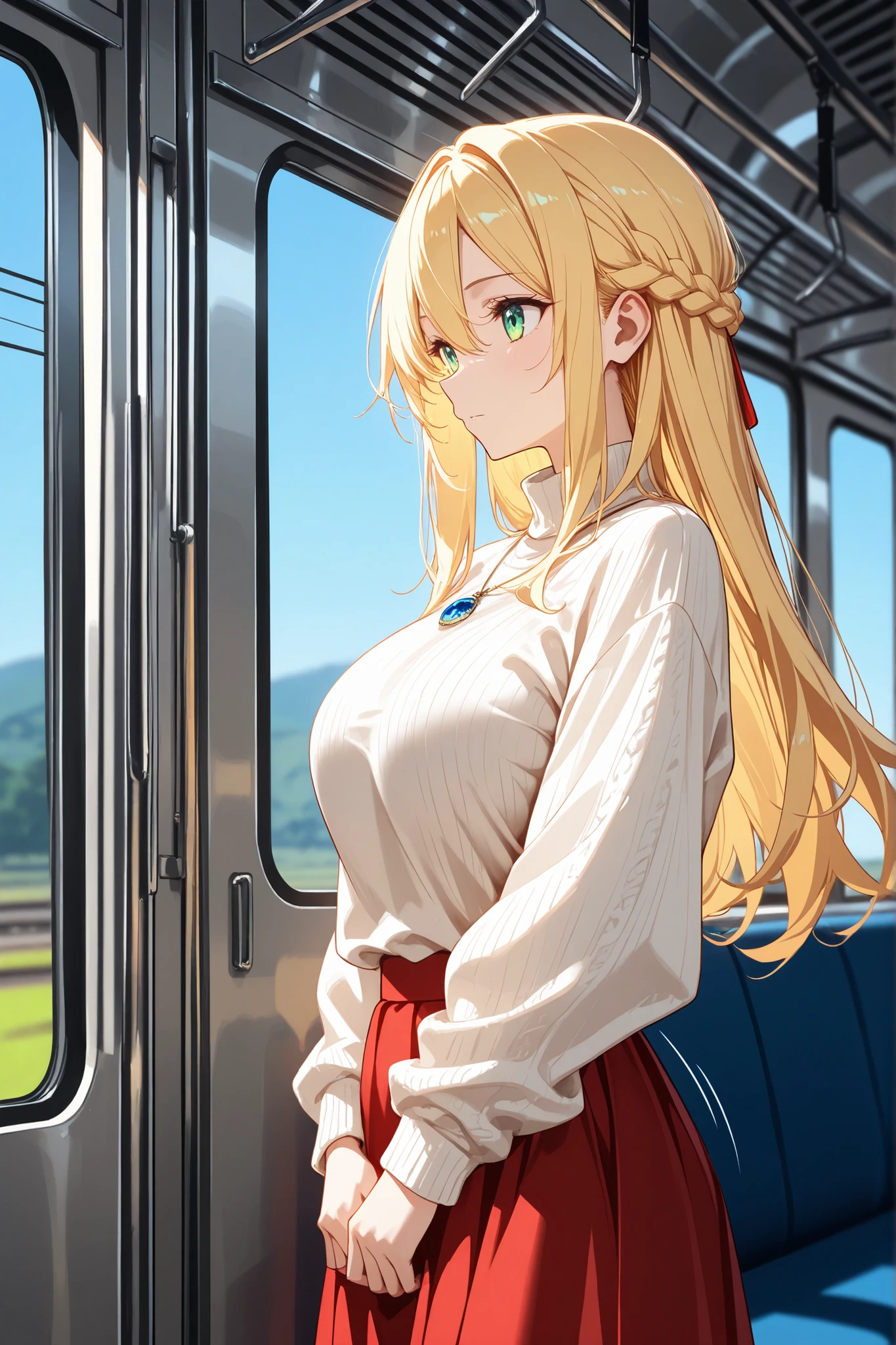 masterpiece, best quality, very aesthetic, absurdres, newest,1girl,naked_shirt, covered_nipples, ,elsa_(frozen), frozen_(disney), 1girl, blonde_hair, blue_eyes, braid, medium_breasts, single_braid, earrings, snowflake_earrings, eyeshadow, makeup, long_hair, very_long_hair,,,by the railway