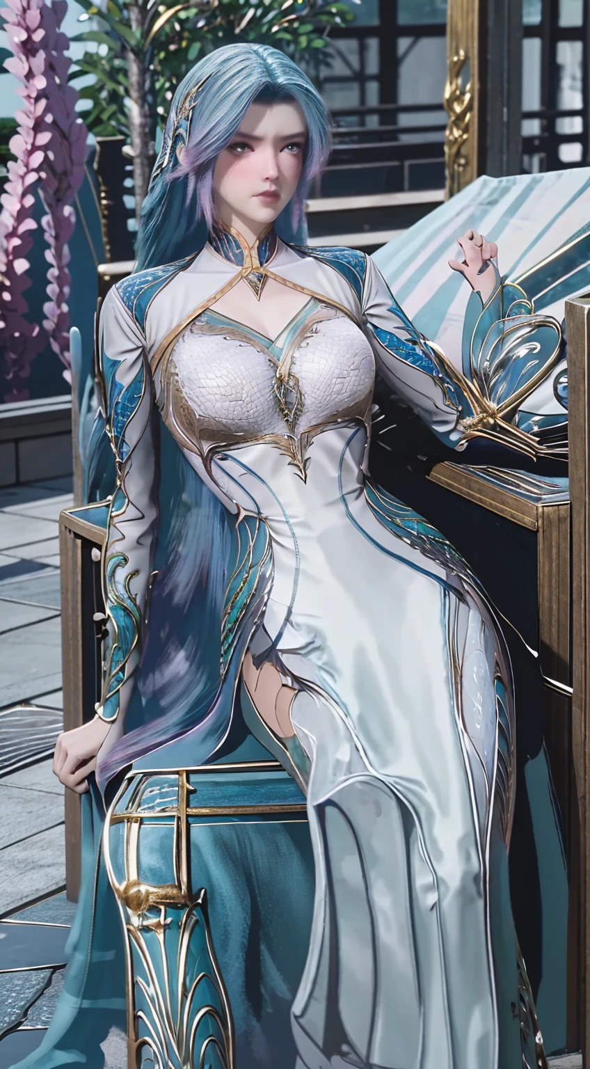 3girl, (elf), Mature elf female, Sisters,  a beauty girl, Young elf women mature, bathing, hand on her own chest,, hand in own hair, tying  hair, Adjust hair, High heels, (Elegant Blue Dress:1.1), Ornate Clothes, Ornate Dreslue Off-Shoulder Dress:1.1), Bare Shoulders, Skindentation, (Blue Dress:1.1), (White Puffy Sleeves, Long Sleeves, Juliet Sleeves:1.1), Long Sexy Dress, cleavage, covered , styles by Artgerm, by Kawacy, By Wadim kashin