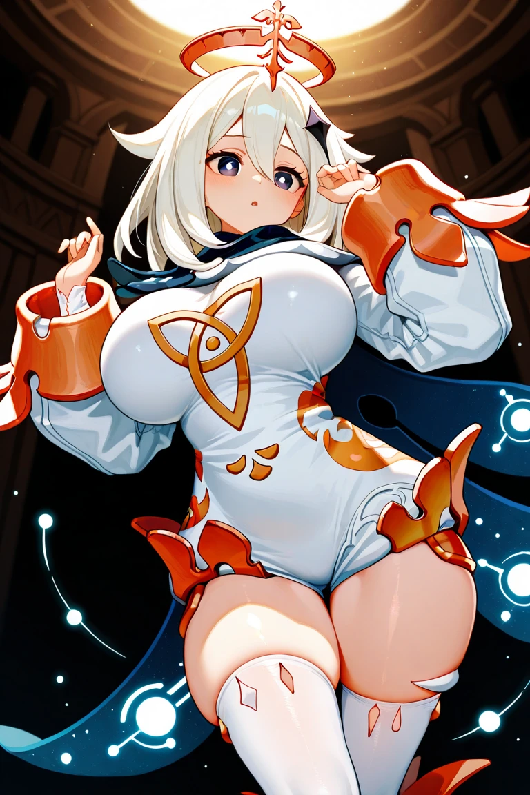 ((Highest quality, 8k, masterpiece:1.3)), Detailed eyes, (View from the front), Looking at the camera, ((Everything is Shining、Reflects light:1.2)), (Optimal ratio: Four fingers, One thumb), (Portraiture), (((One Piece Uta))), 1 Girl, Cute Face, Tilt your head, Half Body Shot, Counter Past, Blushing, smile, Outdoor, city, Expressive eyes, Perfect Face, , uta, Long Hair, Headphones, ribbon, Large Breasts, , Split Color Hair, Hair on one eye, Twin tails, Hair Ring, Are standing,1girl, split-color hair, hair over one eye, red hair, multicolored hair, long hair, purple eyes, two-tone hair, hair rings, headphones, ribbon, white hair, bangs, very long hair, medium breasts, white reverse Bunny, huge smile, ,Reverse Bunnysuit,breasts, 1 girl, meme outfit, bangs, reverse bunny suit,, reverse outfit, heart patty, big tits,Part of the bunny suit is uncovered, exposing everything from the chest to the crotch, and the shoulders, arms, and legs are visible through the material.